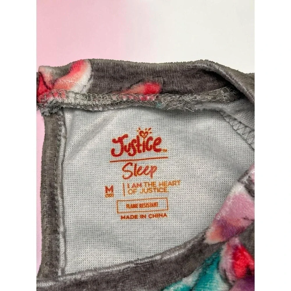 Justice Sleep Girls Gray Floral Long Sleeve Romper Pajamas Size M 8/10